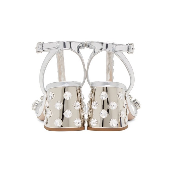 Like New In Box Miu Miu Silver Crystal Embellished Block Heel Argento Sandal 39 - Picture 3 of 6
